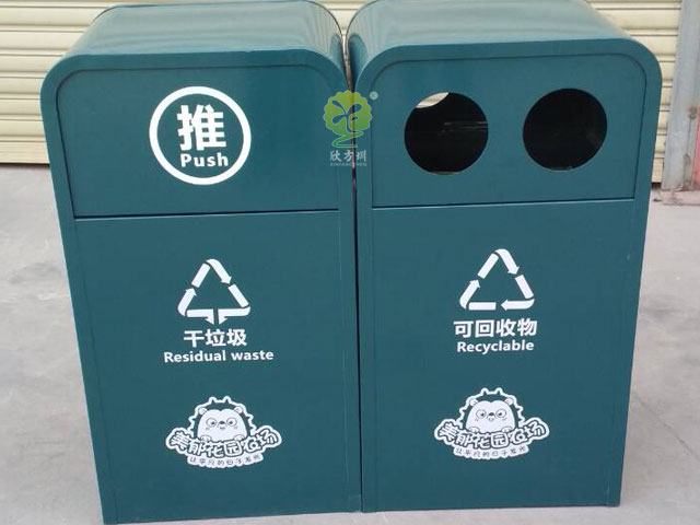 景區(qū)鋼板烤漆垃圾桶—游樂園鋼制噴塑垃圾桶廠家