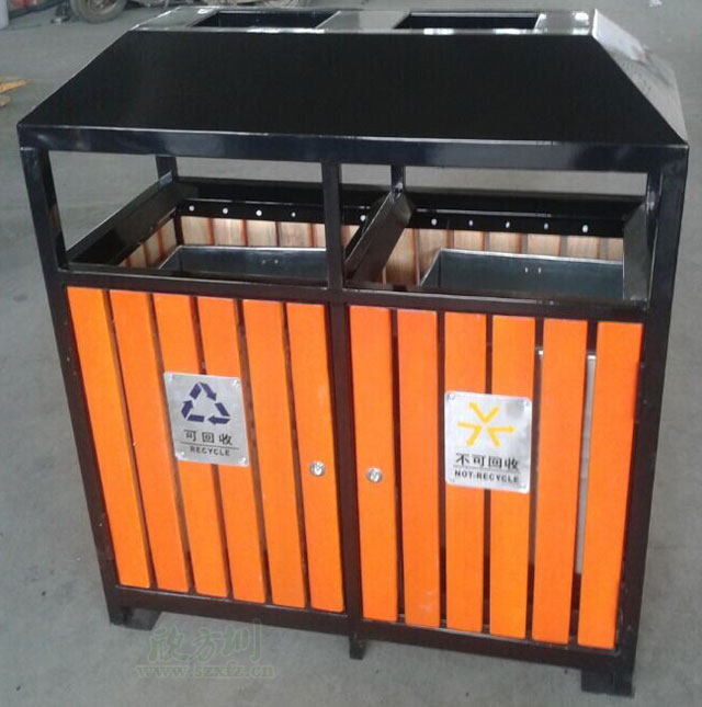 戶外環(huán)保鋼木分類(lèi)垃圾桶工廠生產(chǎn)圖